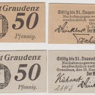 Graudenz-Notgeld 50Pf. vom 15.12.1917 und 50Pf. vom 11.06.1919 2Scheine