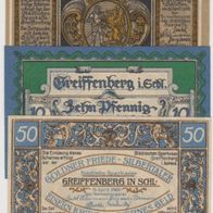 Greiffenberg-Schlesien-Notgeld 10-25-50 Pfennige vom 19.04.1920 3Scheine