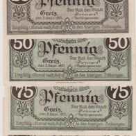 Greiz-Notgeld 25-50-75-90 Pfennige vom 05.09.1921 4Scheine