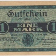 Greiz-Notgeld Eine Mark vom 02.11.1918 SerieII Nr.13708