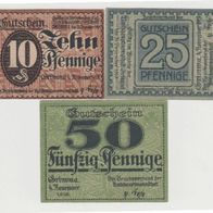 Grimma-Notgeld 10-25-50 Pfennige vom 4.11.1918 Ausgabe B 3Scheine