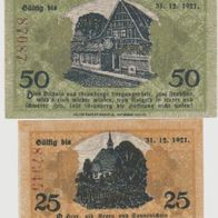 Grünberg-Schlesien-Notgeld 25-50 Pfennig bis 31.12.1921 2Scheine