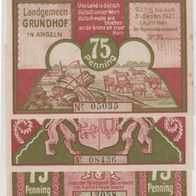 Grundhof-Angeln-Notgeld 3x75 Pfennig vom 01.04.1921 bis 31.12.1921 3Scheine