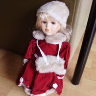 Puppe Porzellan Sammler OVP Wintermantel Mütze Fell + Muff 35 cm