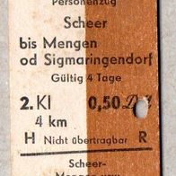 u042) BRD - Pappfahrkarte - Rückf - Scheer - Mengen ( 0,50)