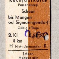 u042) BRD - Pappfahrkarte - Rückf - Scheer - Mengen ( 0,60 auf 0,50)