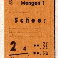 u042) BRD - Pappfahrkarte - Rückf - Mengen - Scheer ( 0,30)