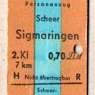 u042) BRD - Pappfahrkarte -Sonntagsrückf - Scheer - Sigmaringen ( 0,70)