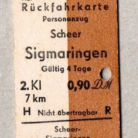 u042) BRD - Pappfahrkarte -Sonntagsrückf - Scheer - Sigmaringen ( 0,90)