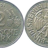 Deutschland 2 Mark 1951 G Ähren/ Weintrauben, vz + , Selten !