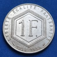 1302(10): 1 Franc (Frankreich / 30 J. 5. Rep.) 1988 in ss-vz * * * Berlin-coins * * *