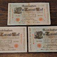 3 Reichsbanknoten 1000 Mark 1910 Ein Tausend Mark Vintage