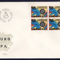 11) Liechtenstein FDC 1967 - MiNr. 474 - 4er Block - Europa CEPT 1967