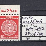 DDR 1957 Dienstmarken für Verwaltungspost B 7. Ausgabe MiNr. 39 y A Y postfrisch OR 7