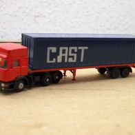 MAN F90 ´86 HD, 40 ft.-Cont.-Sz., rot-dunkelblau Cast, Ep4 Lemke MiNis / Herpa Spur N