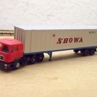 MAN F90 ´86, 45 ft.-Cont.-Sz., rot-silber, Showa, Ep4, Lemke MiNis / Herpa, Spur N