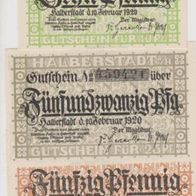 Halberstadt-Notgeld 10-25-50 Pfennig vom 10.02.1920, 3Scheine