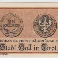 Hall-Tirol-Notgeld 40 Heller vom 30.05.1920 Motiv Prägemünze Andreas Hofer