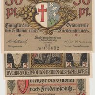 Hammelburg-Notgeld 10-25-50 Pf. vom10.03.1918 gelbl . Pp.25 Pf. Neuausgabe, 3Scheine