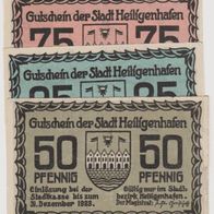 Heiligenhafen-Notgeld 25-50-75 Pfennige bis 31.12.1923. 3Scheine