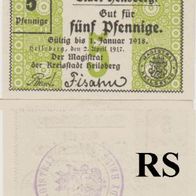 Heilsberg-Ostpreußen-Notgeld 5Pf. vom 02.04.1917 bis 01.01.1918 Stempel Magistrat