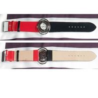 Stylische Damen-Armbanduhr Uhr Edelstahlboden breites Leder-Armband rot und schwarz