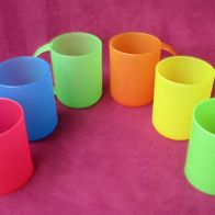 6x Kunststoff Tasse Mehrweg 400ml Camping Trink Becher Henkel bunt stabil Kinder