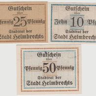 Helmbrechts-Notgeld 10-25-50 Pfennig ohne Datum, 3Scheine,