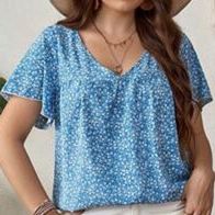 Shein Damen Marken Sommer Shirt Bluse Gr.52 blau Rüschen neuw