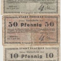 Herford-Notgeld 10-20-50 Pfennige vom 01.06.1917 stark gebrauchte Erhaltung,