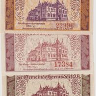 Hermsdorf-Notgeld 10-25-50 Pf. vom 01.04.1919 -graues u. weißes Papier, 3Scheine,