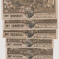 Husby-Angeln-Notgeld 3x75-3x50 Pfennig bis 15.12.1921 6Scheine