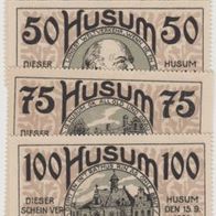 Husum-Notgeld 20-50-75-100 Pfennige vom 15.09.1021, 4Scheine