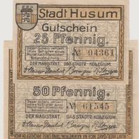 Husum-Notgeld 25-50 Pfennige ohne- Datum, 2Scheine