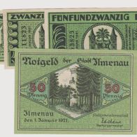 Ilmenau-Notgeld 10-20-25-50 Pfennige vom 01.01.1921, 4Scheine grün