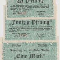Itzehoe-Notgeld 25-50 Pfennig und 1Mark vom 02.08.1920 Motiv Jäger 3Scheine