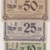 Jena-Notgeld 10-25-50 Pfennige vom 01.08.1920, 3Scheine