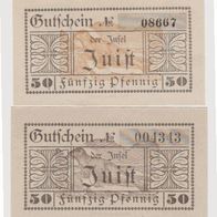 Juist-Notgeld 50 Pf. vom 04.07.1919 Kz. Nr.004343 und 08667, 2 verschiedeneScheine