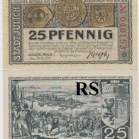 Jülich-Notgeld 25 Pfennig vom 31.12.1919 Kz. Nr.048153, nach innen Text