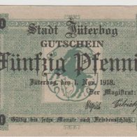 Jütebog-Notgeld 50 Pfennig vom01.11.1918 , bis-sechs Monate nach Friedensschluss,