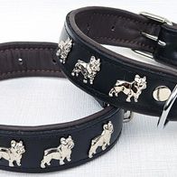 Lederhalsband Für Französische Bulldogge – Mit Bully-Metallapplikationen, Verstellbar 36-49 Cm, 30 Mm Breite, In Schwarz-Rosa