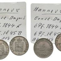 Hannover Ernst August 2 x 6 Pfennig 1844 S und 1845 B, f. vz.