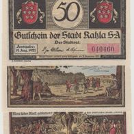 Kahla-Notgeld 25-50-75 Pfennige vom 15.08.1921 Muckserie, 3Scheine