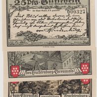 Kahla-Notgeld 25-50-75 Pfennige vom 15.09.1921 Burgserie, 3Scheine