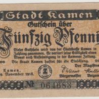 Kamen-Notgeld 50 Pfennig vom 19.11.1918 2 Unterschriften