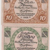 Kamenz-Notgeld 10-50 Pfennige bis 31.12.1918, 2Scheine