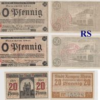 Kempen-Rhein-Notgeld 50-50 Pfennig vom 30.08.1918, 25Pf. vom 09.03.1920,3Scheine