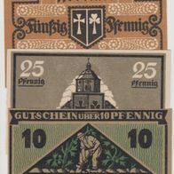 Kevelaer-Rhein-Notgeld 10-25-50 Pfennig vom 01.06.1921, 3Scheine