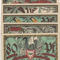 Kiel-Notgeld 2x70-80-90 Pfennige vom 10-18.09.1921, Börgermst. Schiffbau, 6Scheine