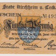 Kirchheim-Teck-Notgeld 50 Pfennig vom 15.06.1917 , Kz. Nr. 49300